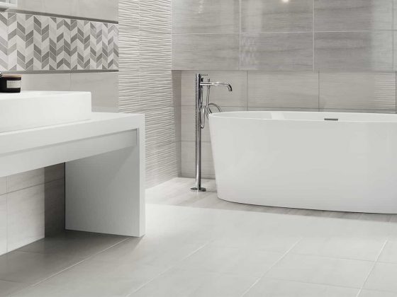 Ванная комната в современном дизайне с использованием белого, серого и графитового цвета | Винница, сеть салонов плитки и сантехники Доминик