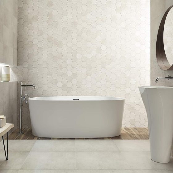 Ванна кімната в пастельних тонах | Бежевий колір у сучасній ванні | Вінниця. Мережа салонів Домінік